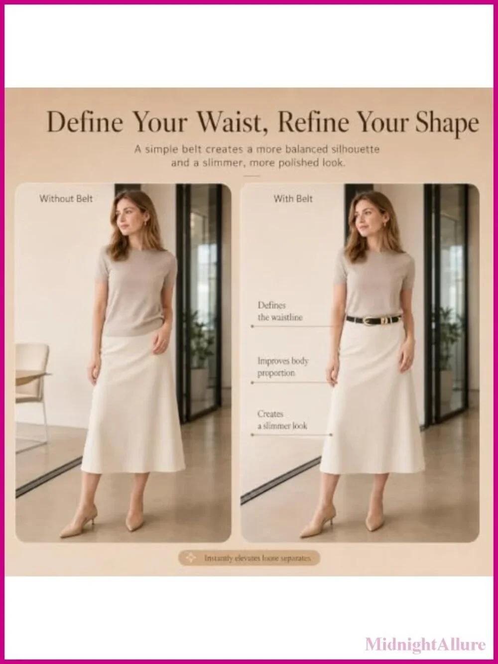 Synthetic Leather Belt for Women with Gold Buckle Stylish Adjustable Daily Wear